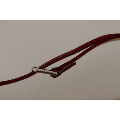 Dolce & Gabbana Red Velvet Silver Logo Engraved Metal Buckle Belt