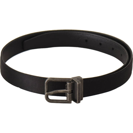 Elegant Black Leather Belt with Metal Buckle