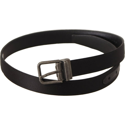 Elegant Black Leather Belt with Metal Buckle