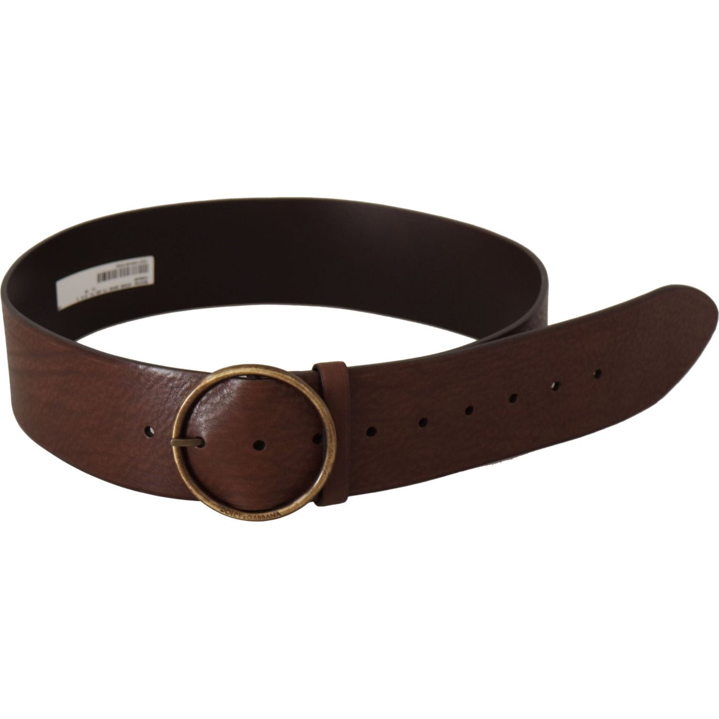 Dolce & Gabbana Elegant Brown Leather Belt with Engraved Buckle Dolce & Gabbana