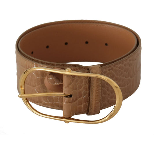 Elegant Beige Leather Belt with Engraved Buckle