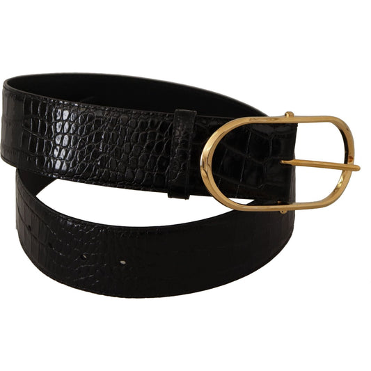 Chic Black Leather Logo Belt