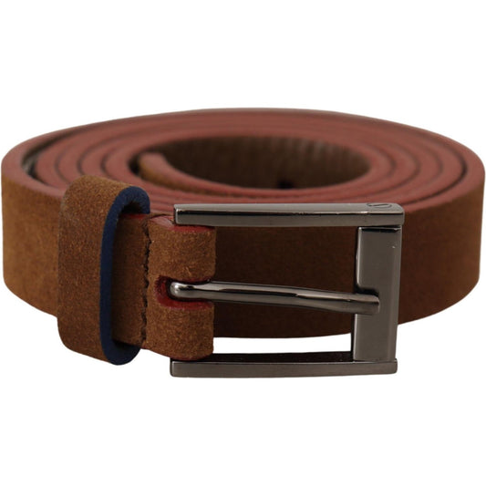 Chic Suede Belt with Logo Engraved Buckle