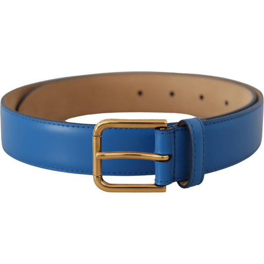 Elegant Blue Leather Belt with Engraved Buckle