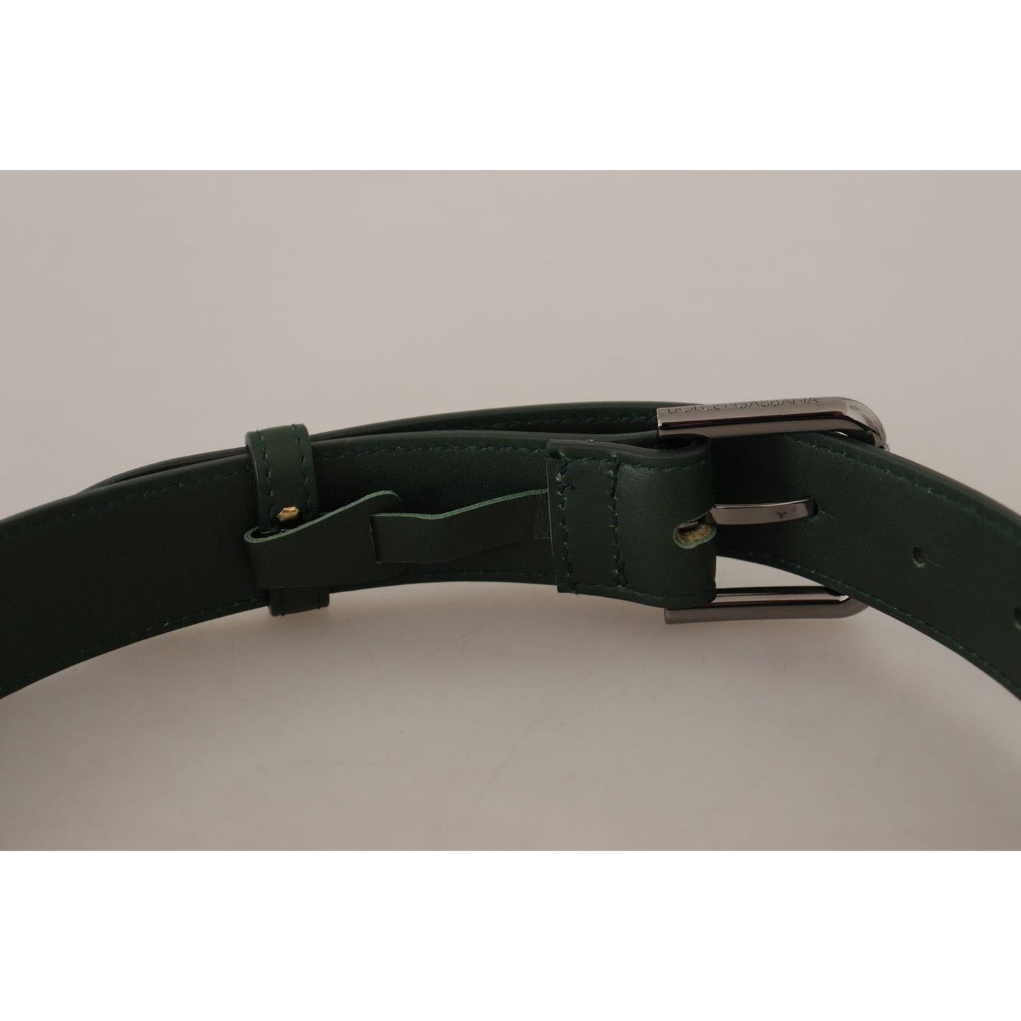 Dolce & Gabbana Army Green Leather Logo Metal Waist Buckle Belt