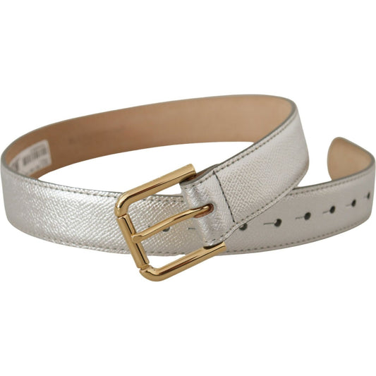 Elegant Silver Leather Belt with Engraved Buckle