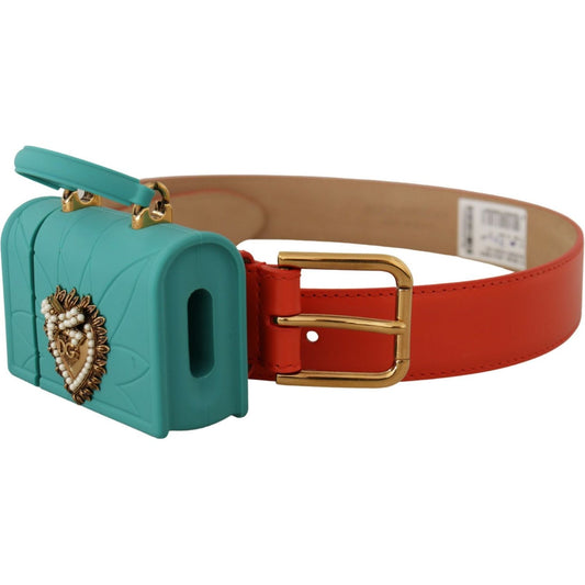 Dolce & Gabbana Chic Orange Leather Belt with Headphone Case Dolce & Gabbana