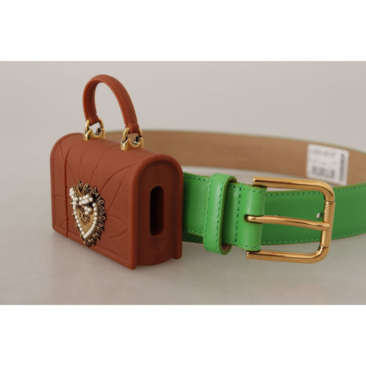 Chic Emerald Leather Belt with Engraved Buckle