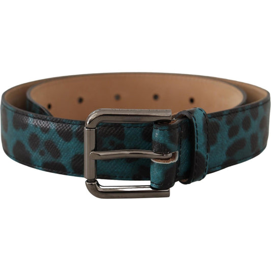 Engraved Logo Leather Belt in Blue Green