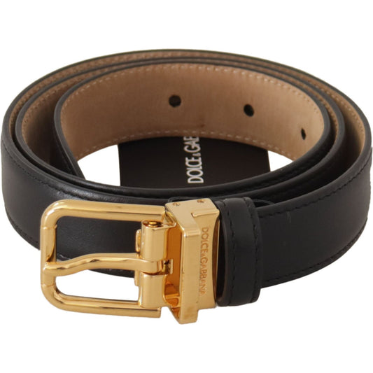 Elegant Black Leather Belt with Engraved Buckle