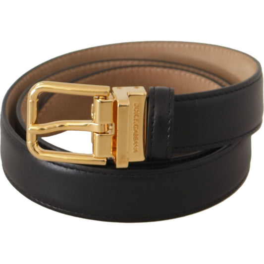 Elegant Black Leather Belt with Engraved Buckle