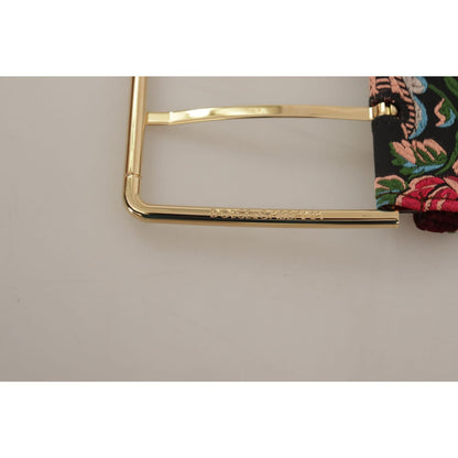 Dolce & Gabbana Red Embroidered Leather Gold Logo Metal Buckle Belt