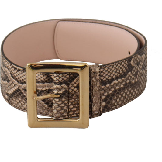 Dolce & Gabbana Beige Exotic Leather Wide Gold Metal Buckle Belt