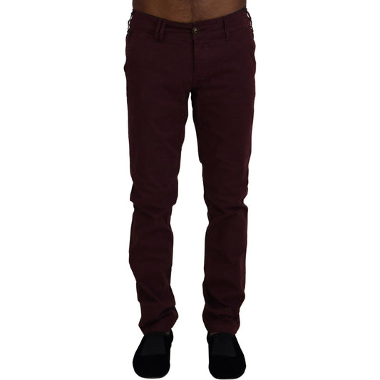 Maroon Skinny Fit Cotton Pants