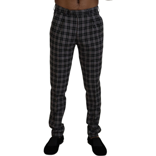 Elegant Gray Checked Gentleman's Chinos