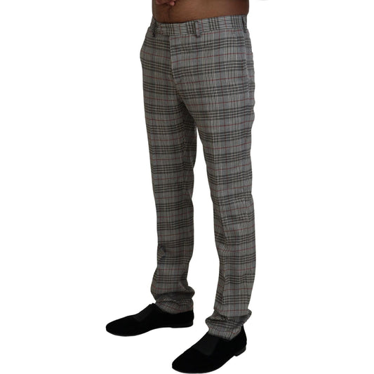 Elegant Gray Checkered Slim Men's Pants