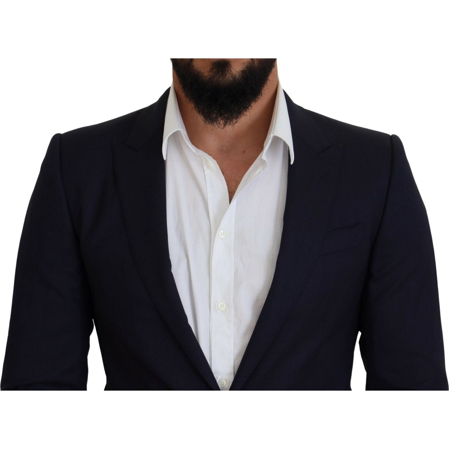 Dolce & Gabbana Blue Wool Slim Fit Formal Coat Blazer