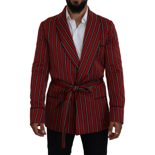 Elegant Red Striped Long Robe Luxury Wear