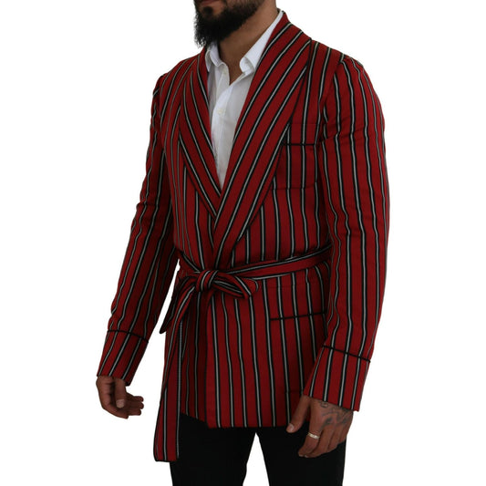 Elegant Red Striped Long Robe Luxury Wear