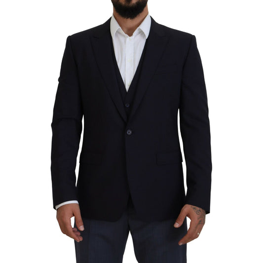 Elegant Navy Wool Blend Martini Blazer Dolce & Gabbana