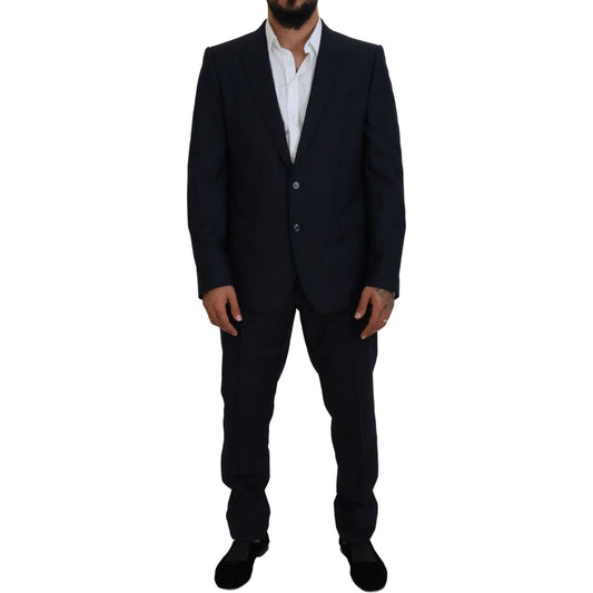 Elegant Blue Martini Wool-Silk Blend Suit