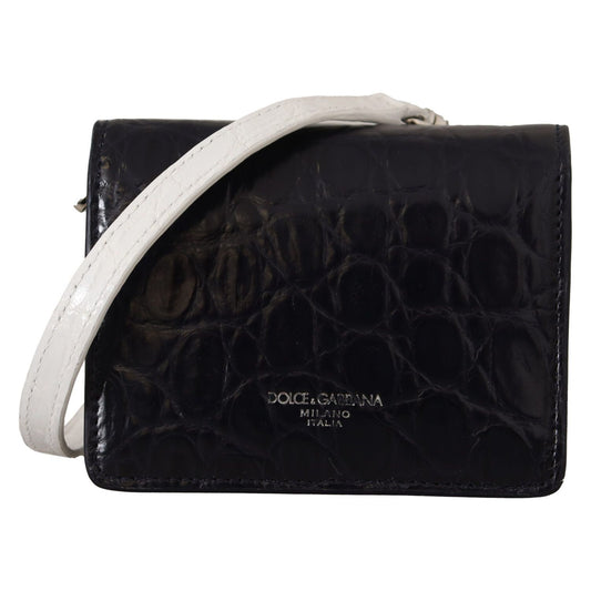 Dolce & Gabbana Blue White Caiman Leather Strap Card Holder Wallet Dolce & Gabbana