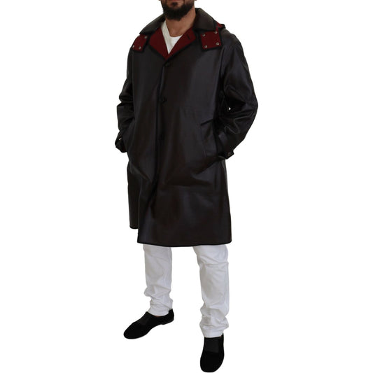 Elegant Hooded Parka Coat in Black and Bordeaux