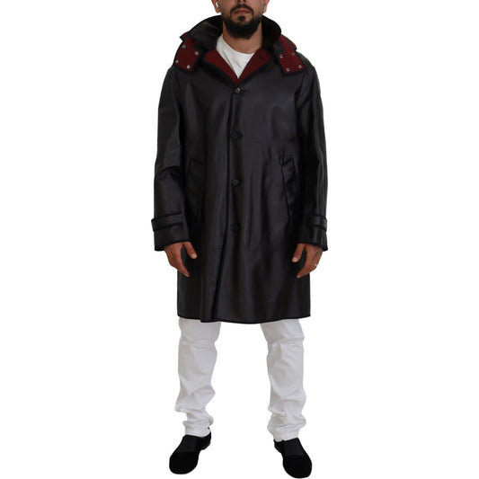 Elegant Hooded Parka Coat in Black and Bordeaux