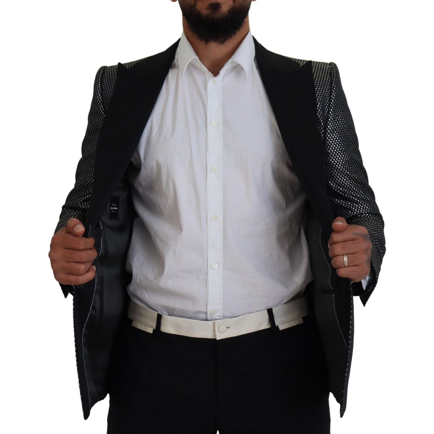 Dolce & Gabbana Black Silver Jacquard Slim Fit Jacket Blazer