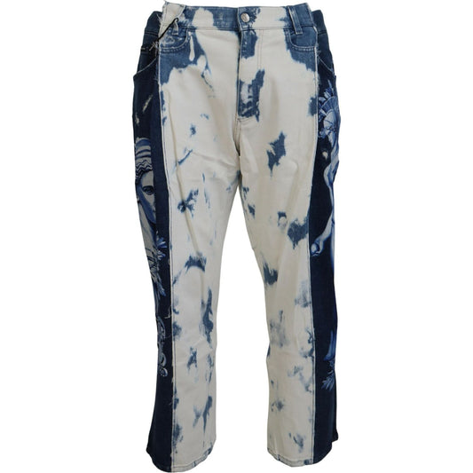 Elegant Loose Fit Denim Pants with Unique Print