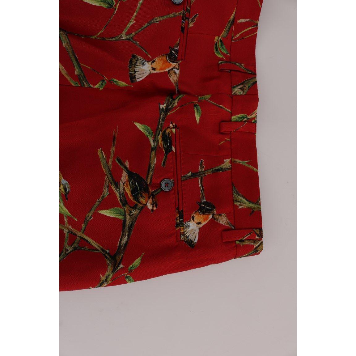Dolce & Gabbana Elegant Silk Dress Trousers in Red Bird Print red-silk-bird-print-dress-pants