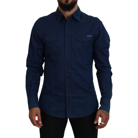 Elegant Blue Denim Casual Shirt