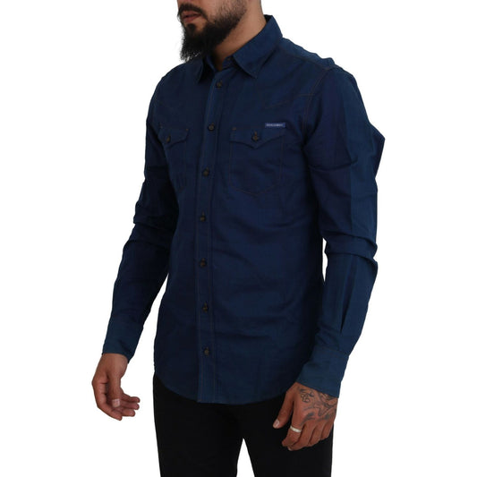 Elegant Blue Denim Casual Shirt