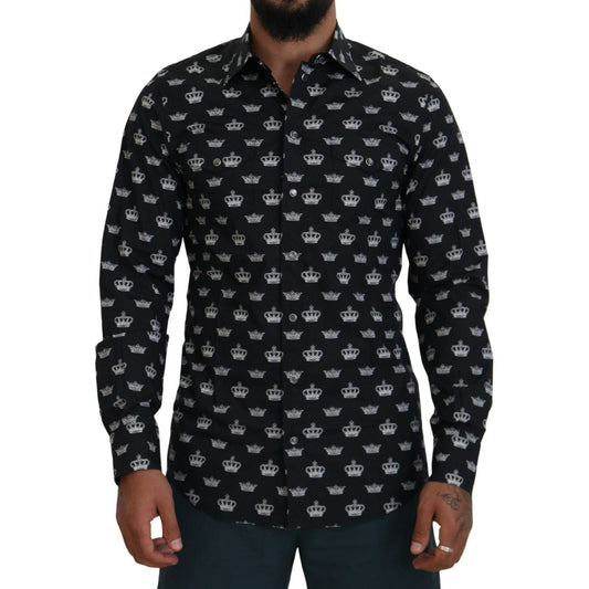 Elegant Slim Fit Crown Print Formal Shirt