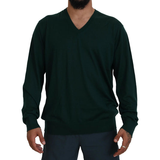 Elegant Green V-Neck Cashmere Sweater