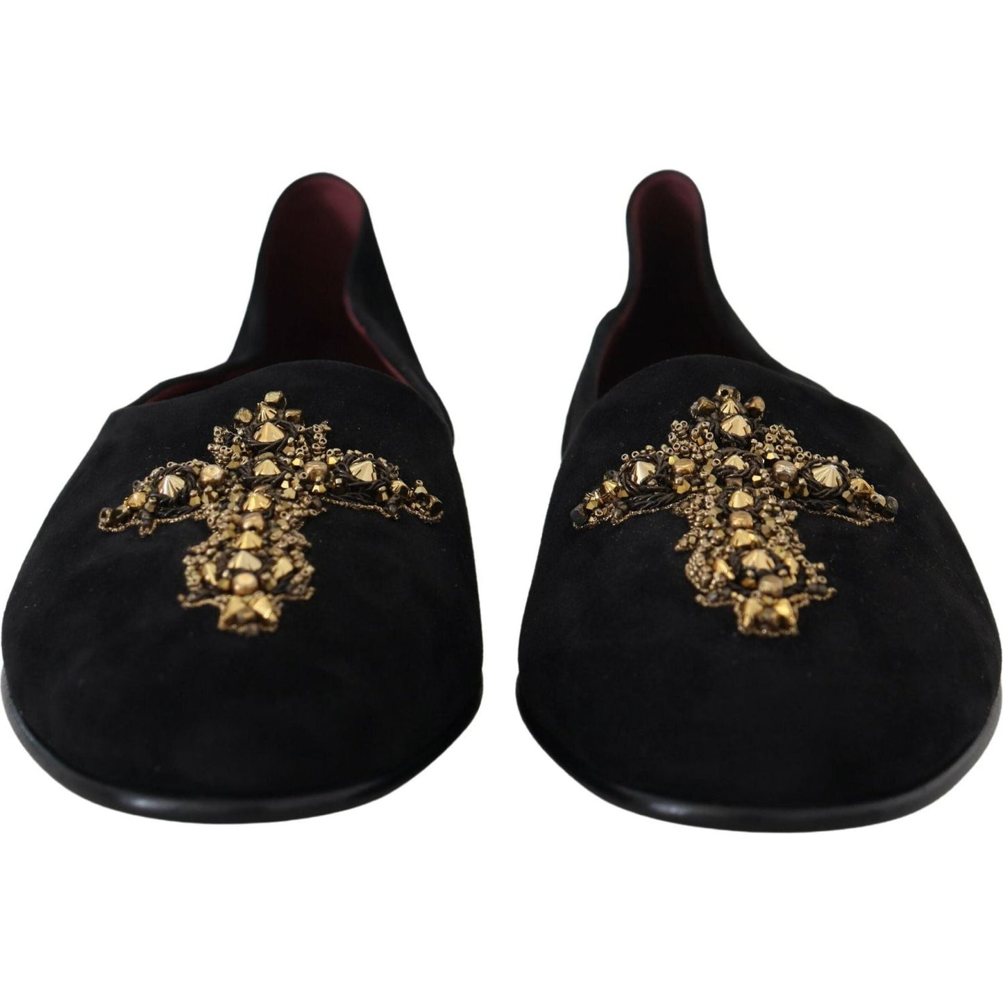 Dolce & Gabbana Black Suede Gold Cross Slip On Loafers Shoes