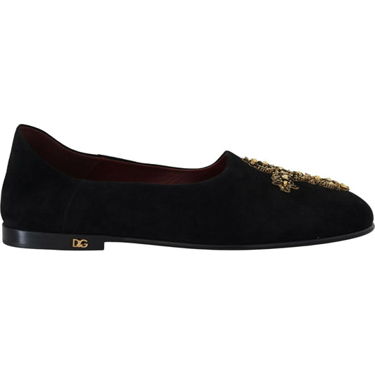 Black Gold Crystal Sequined Loafers