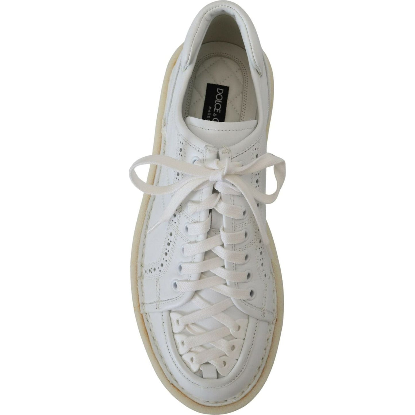 Dolce & Gabbana White Leather Low Top Oxford Sneakers Casual Shoes