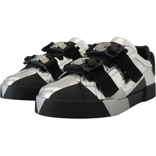 Exclusive Silver and Black Low Top Leather Sneakers