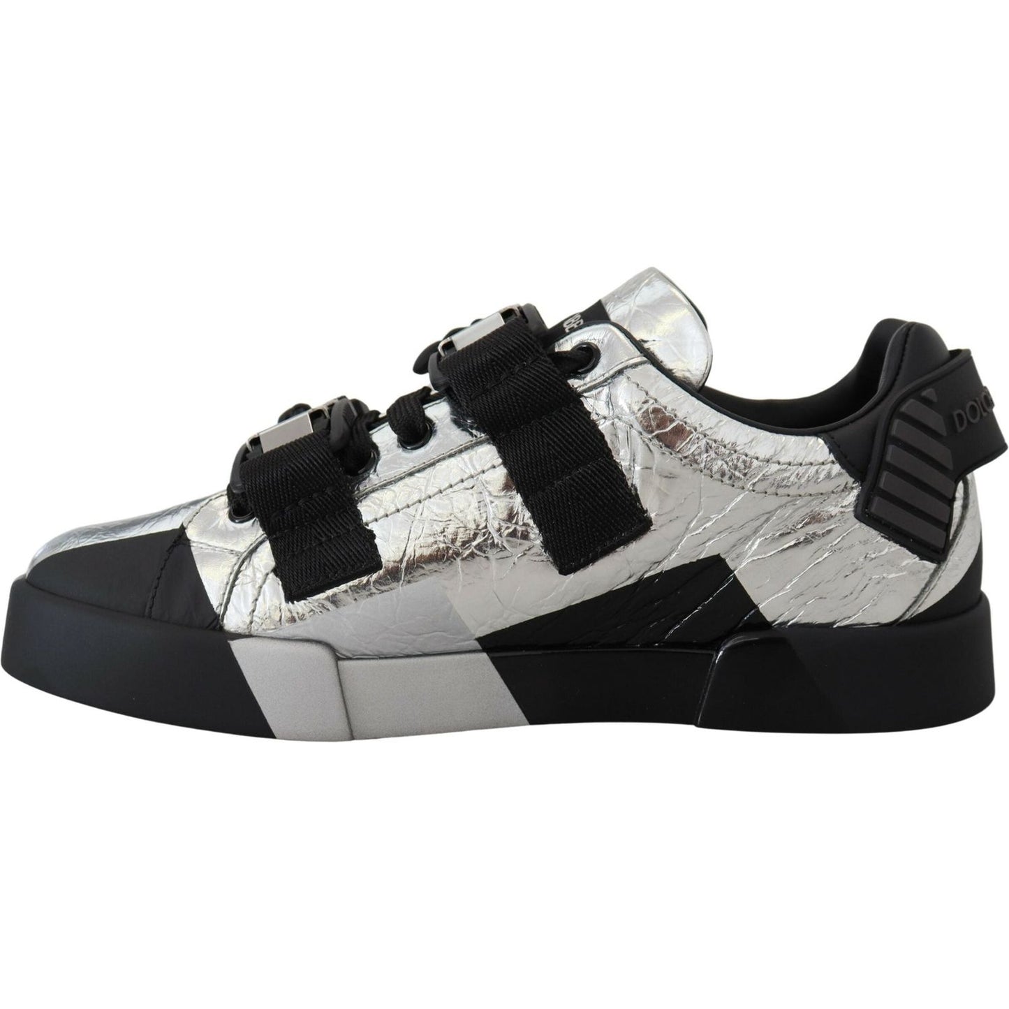 Exclusive Silver and Black Low Top Leather Sneakers