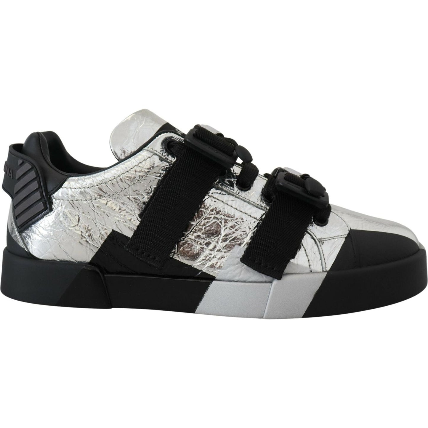 Exclusive Silver and Black Low Top Leather Sneakers