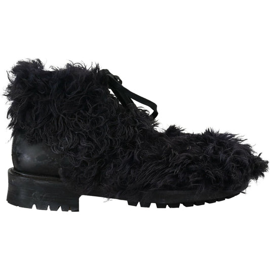 Black Leather Shearling Ankle Boots