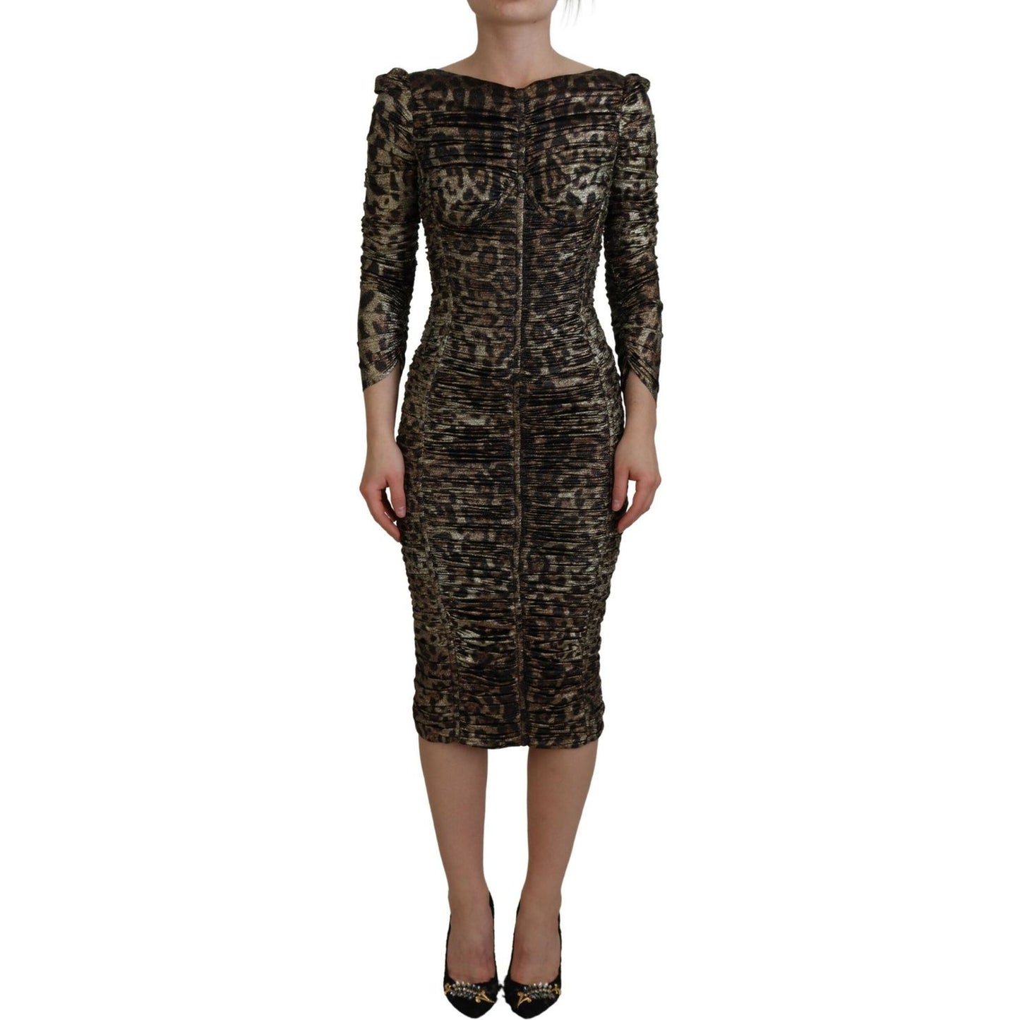 Dolce & Gabbana Multicolor Leopard Bodycon Sheath Midi Dress