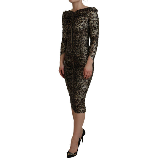 Elegant Leopard Print Midi Bodycon Dress