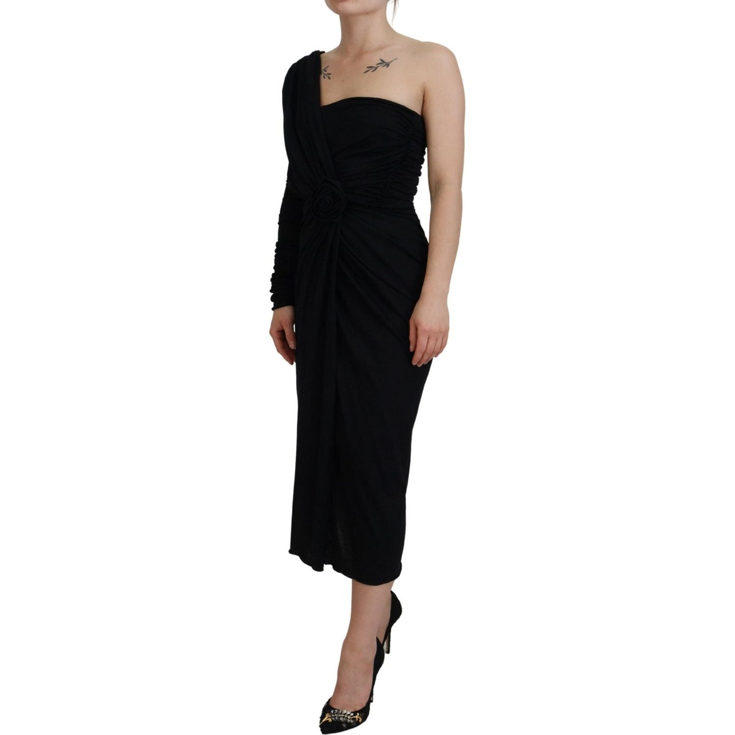 Elegant One-Shoulder Sheath Midi Dress