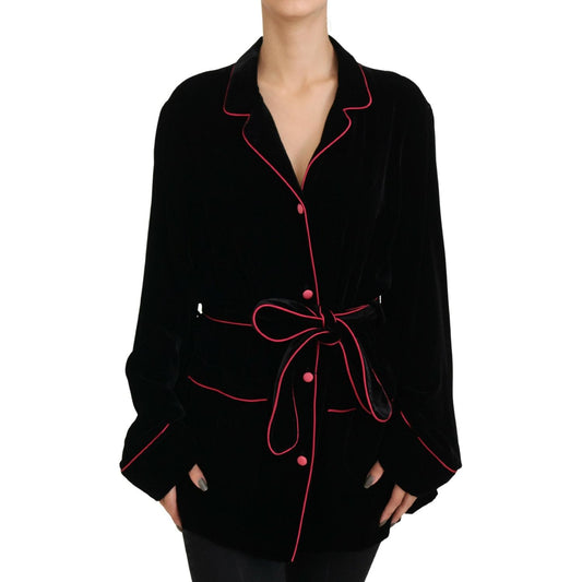 Elegant Black Silk-Blend Jacket with Waist Belt