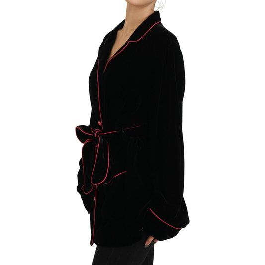 Elegant Black Silk-Blend Jacket with Waist Belt