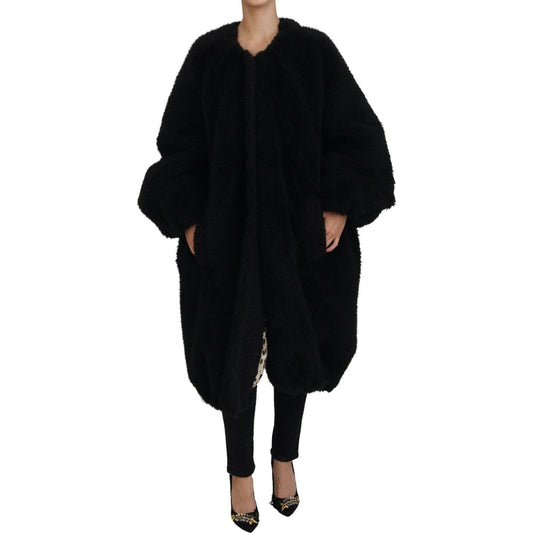 Elegant Black Cashmere Blend Overcoat Jacket