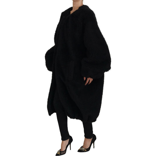 Elegant Black Cashmere Blend Overcoat Jacket