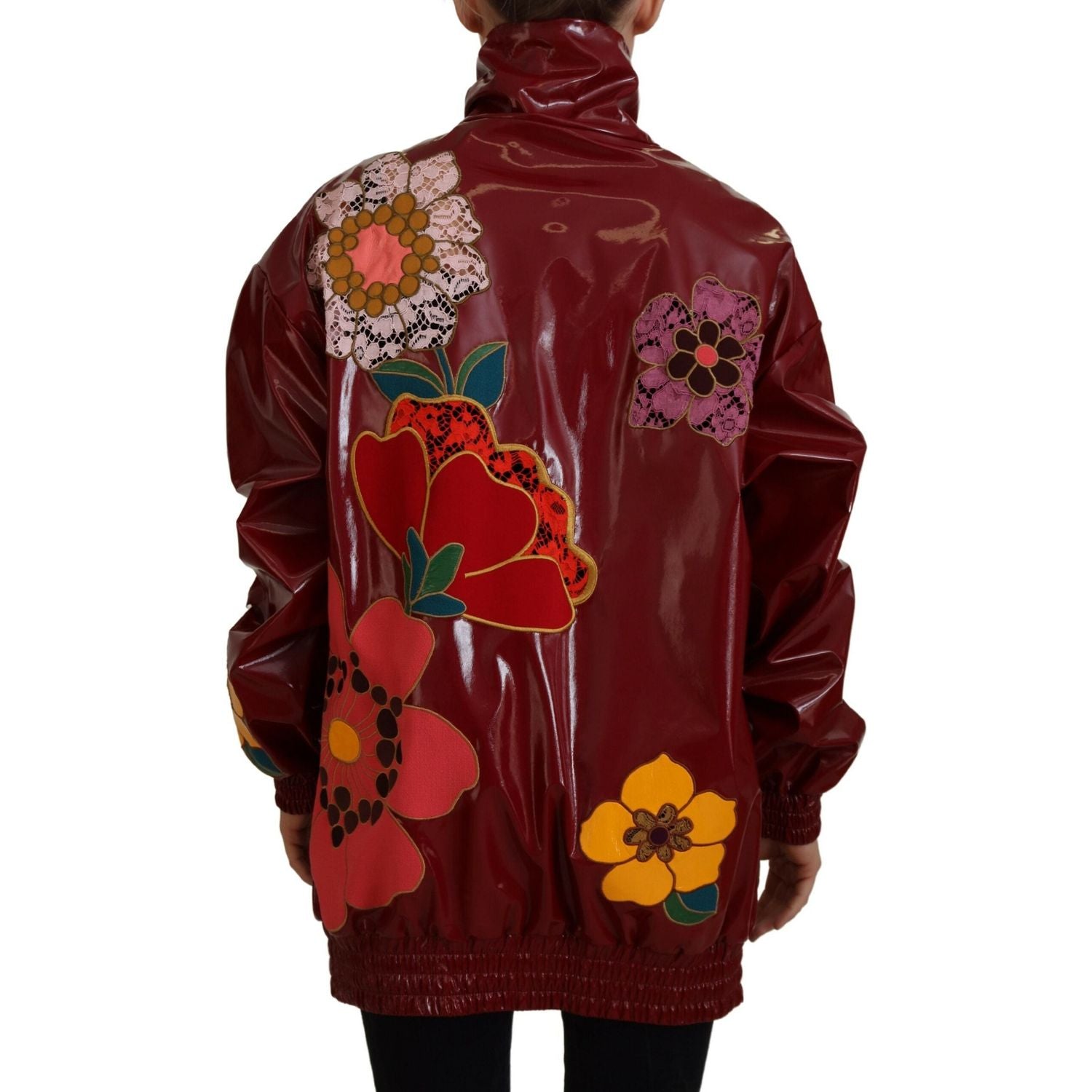 Dolce & Gabbana Maroon Floral Full Zip Polyester Women Jacket